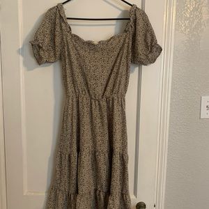 Square Neck Puff Sleeve Midi Dress